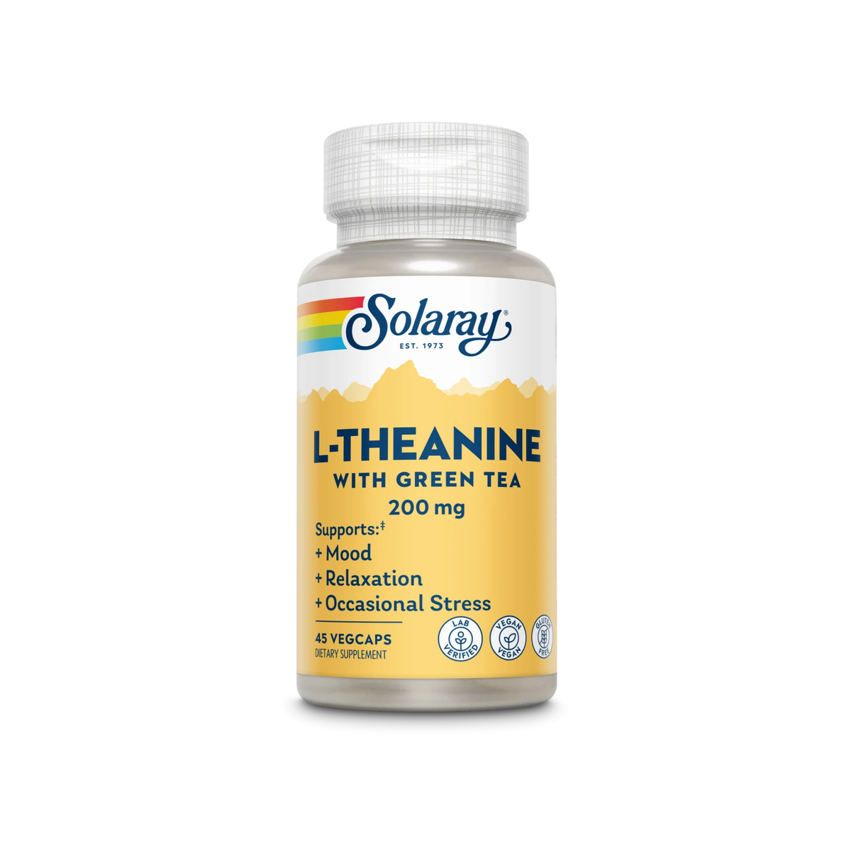 Solaray L-Theanine con Té Verde 200 mg, frasco de 45 VegCaps